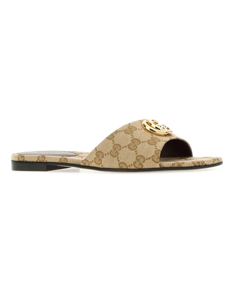 Gucci Women's Gg Canvas Slippers Vintagesand Flat Shoes Beige