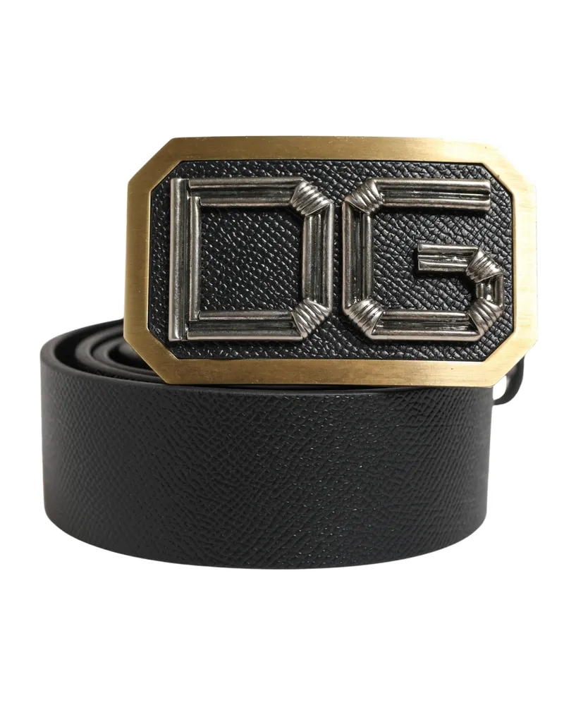 Dolce & Gabbana Men Black Leather Dg Logo Metal Buckle Belt Calf Black