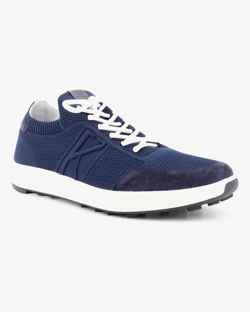 Kiton Men's Knitted Sneakers With Suede Inserts — Blue Cotton-Rubber Trainers Cotton/rubber Blue
