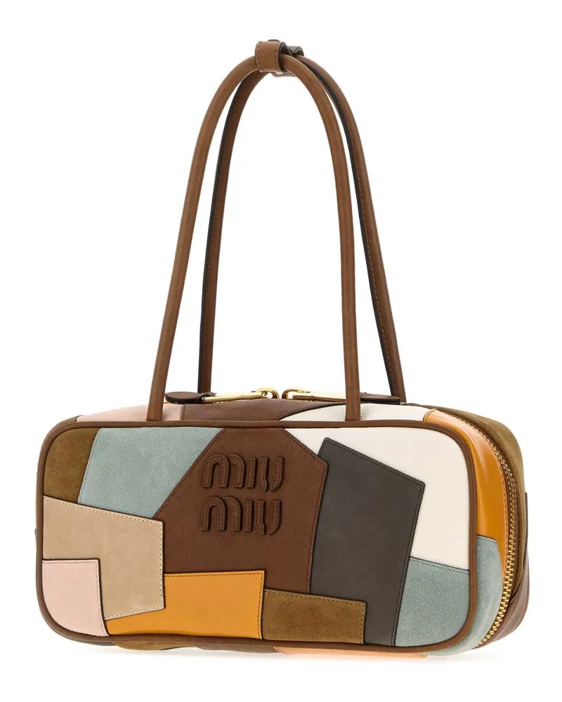Miu Miu Women's Multicolor Leather And Suede Shoulder Bag Rovere Borse A Mano Brown