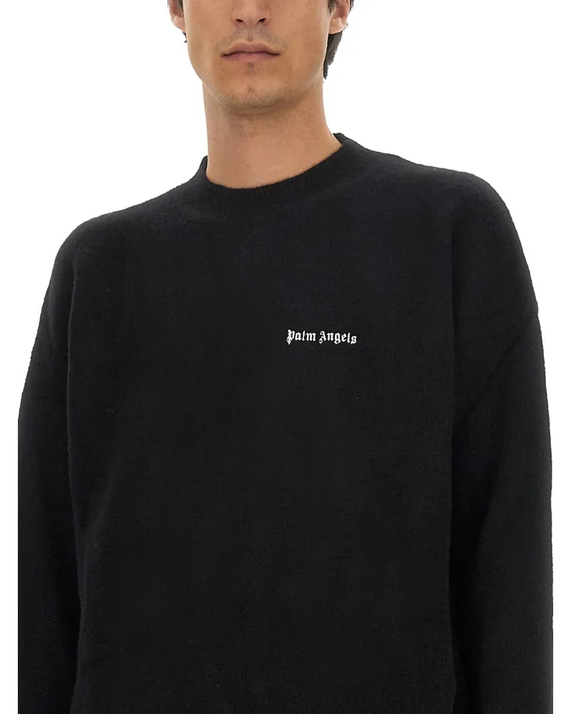 Palm Angels Logo-Embroidered Merino Wool Sweater — Black Black