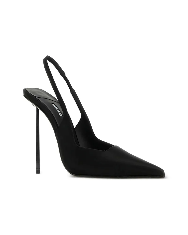 Le Silla Pointed-Toe Satin Slingback Pump — Black Black