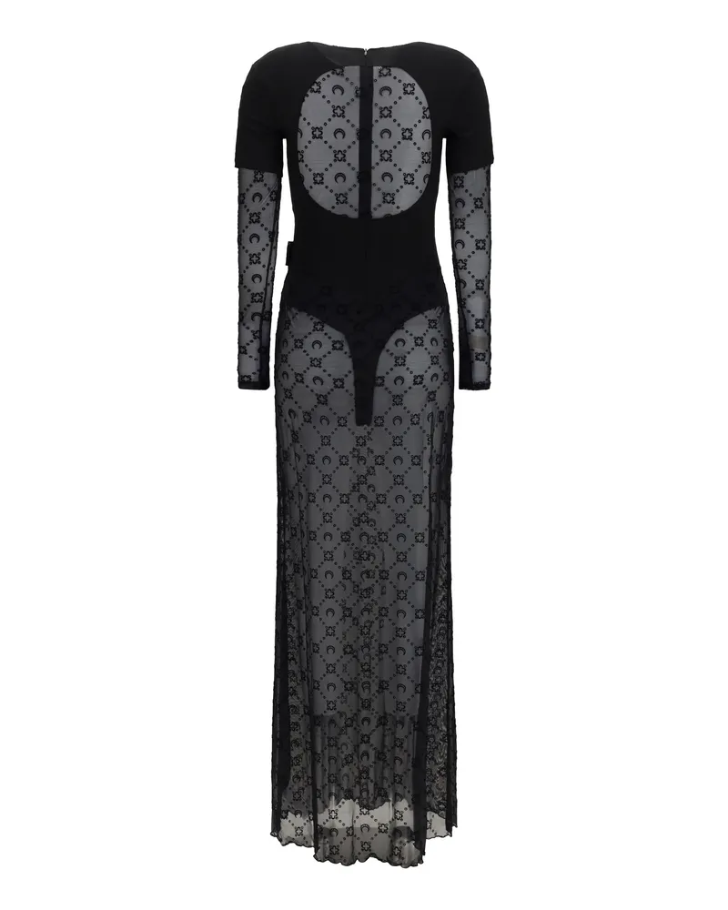 Marine Serre Women's Layered Long Dress Jersey And Mesh Black Polyamide; Elastane Black