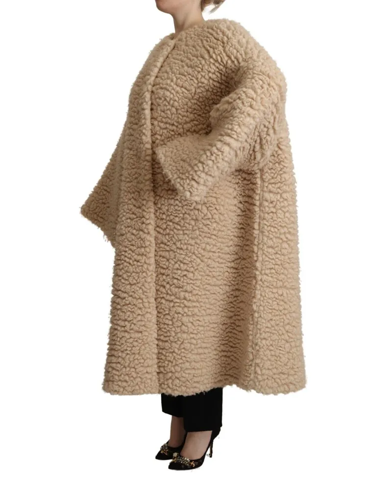 Dolce & Gabbana Women Beige Cashmere Wool Faux Fur Coat Jacket Clothing Beige