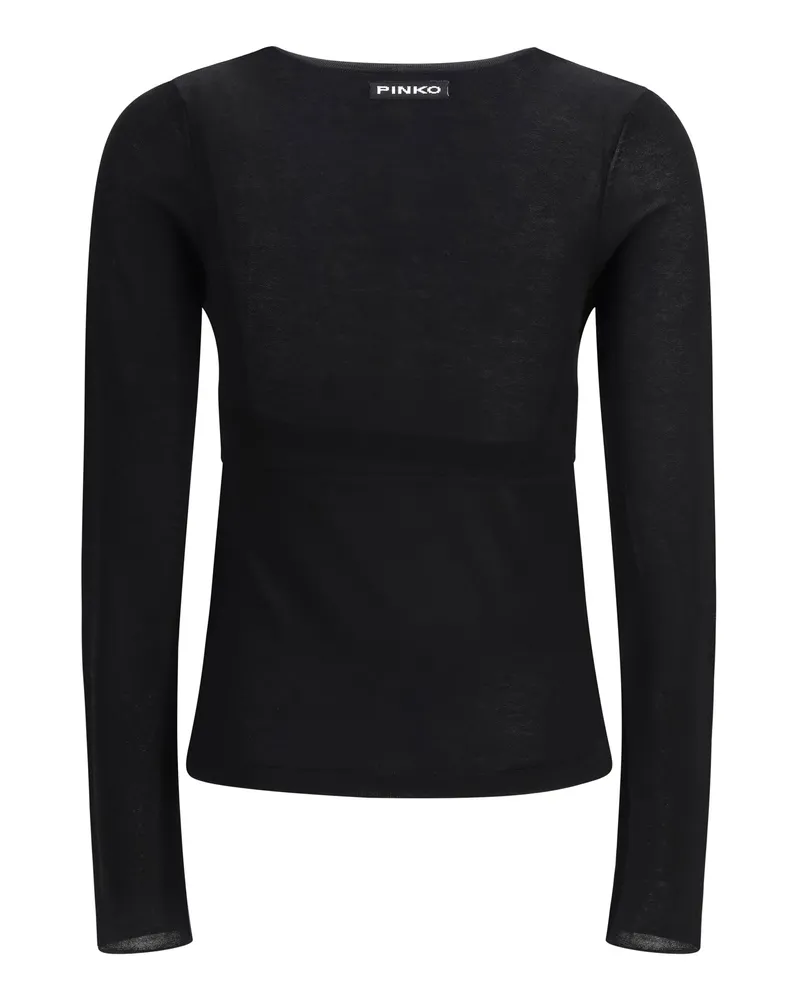 Pinko Women's Sweater Long-Sleeve With V-Open Neckline Nero Limousine Viscose; Cotton T-Shirts And Polos Black