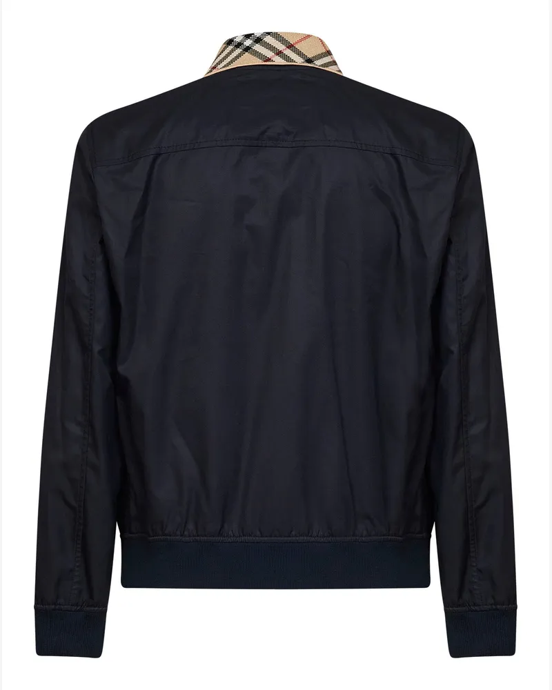 Burberry Men's Jacket Harrington Glenfields Navy Blue Gabardine Cotton Bomber Navy