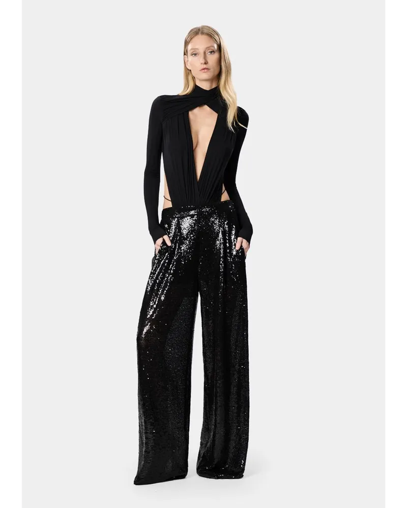 Amazuìn Sequin-Embroidered Trousers — Black Black