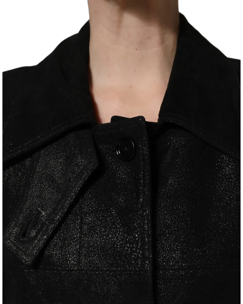 Dolce & Gabbana Women Black Belted Sheepskin Trench Coat Jacket Leather Clothing Black