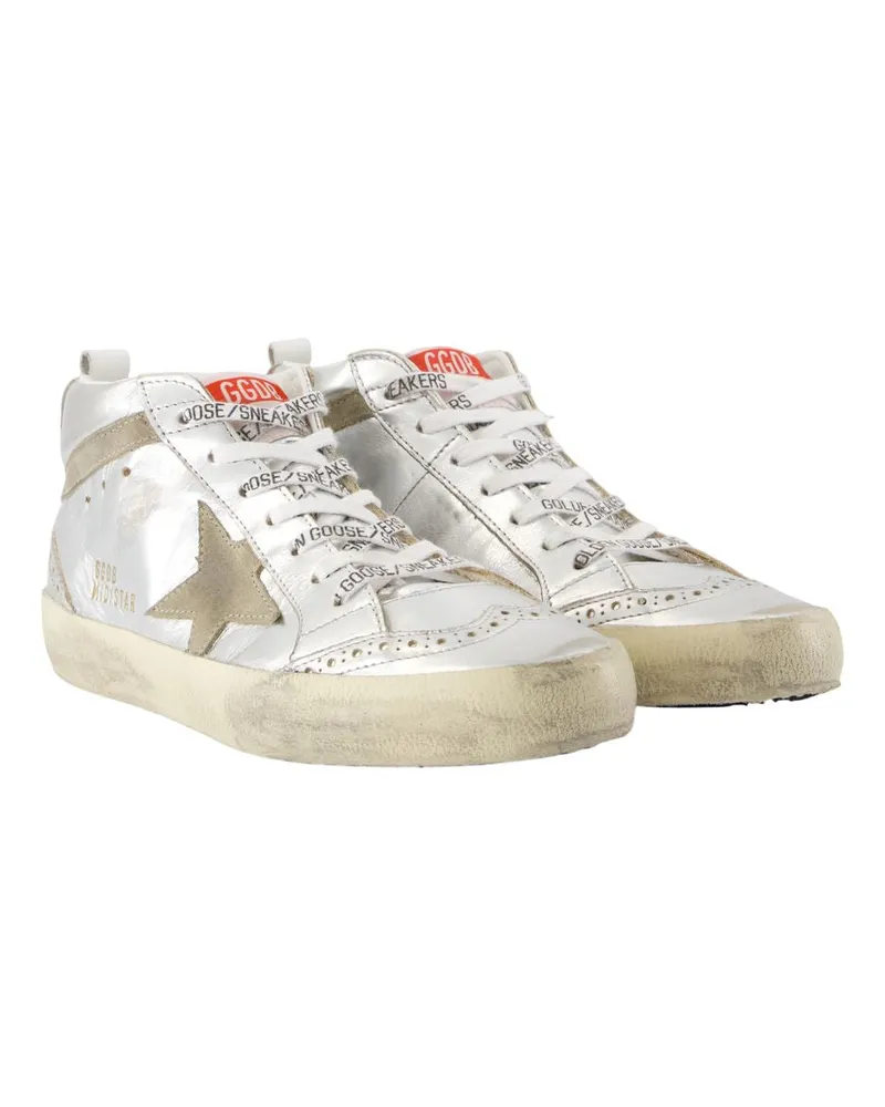 Golden Goose Women's Mid Star Sneaker Silver Calfskin Silver