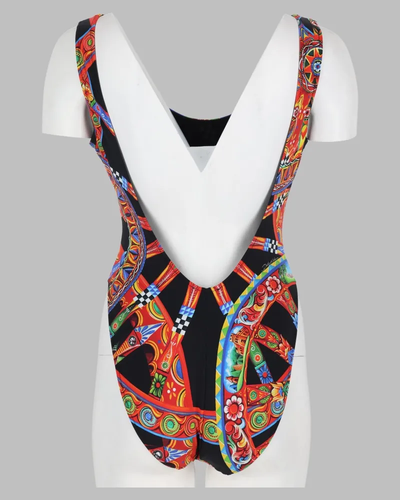Dolce & Gabbana Carretto Print One-Piece Swimsuit — Black Black