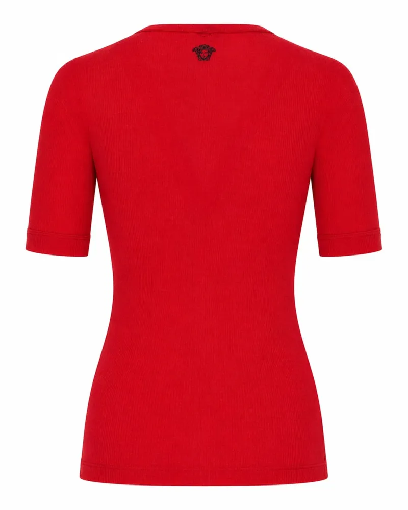 Versace Ribbed Wool with Embroidery T-Shirt — Red Red