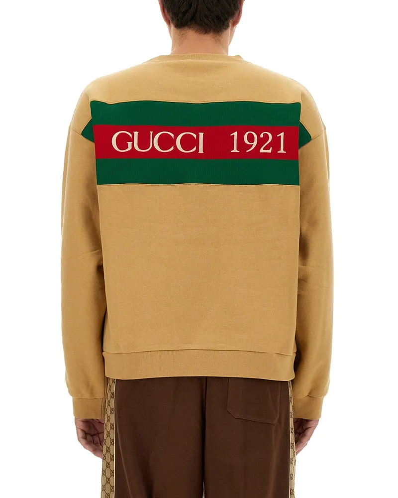 Gucci Web Ribbon Cotton Sweatshirt — Beige Beige