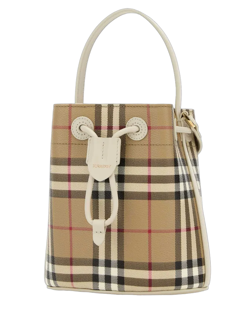 Burberry Signature Check Jacquard Top Handle Bag — Beige Beige