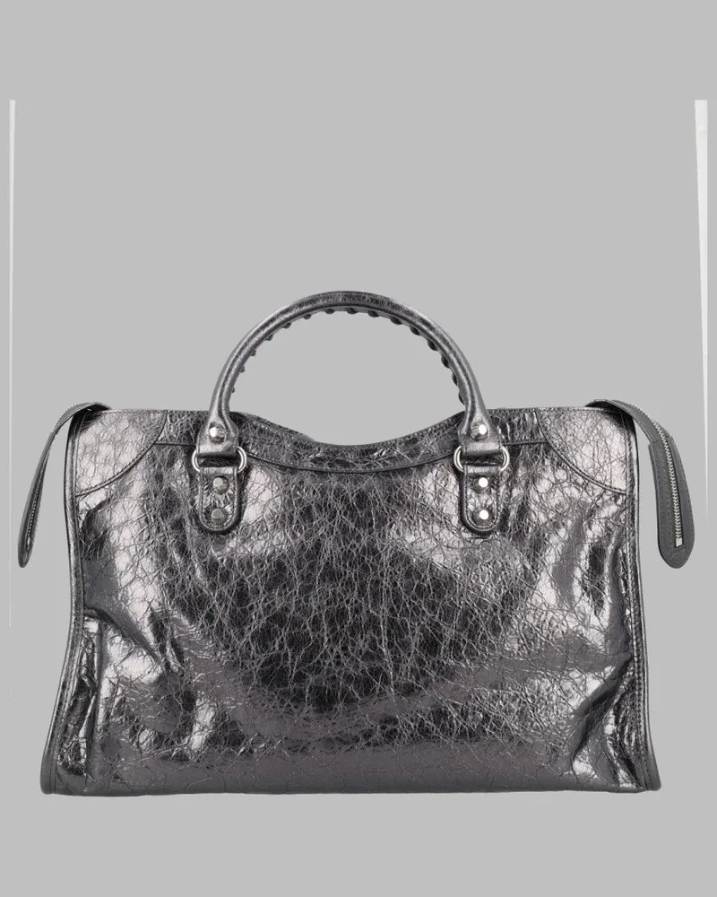 Balenciaga Le City Leather Top Handle Bag — Silver Silver