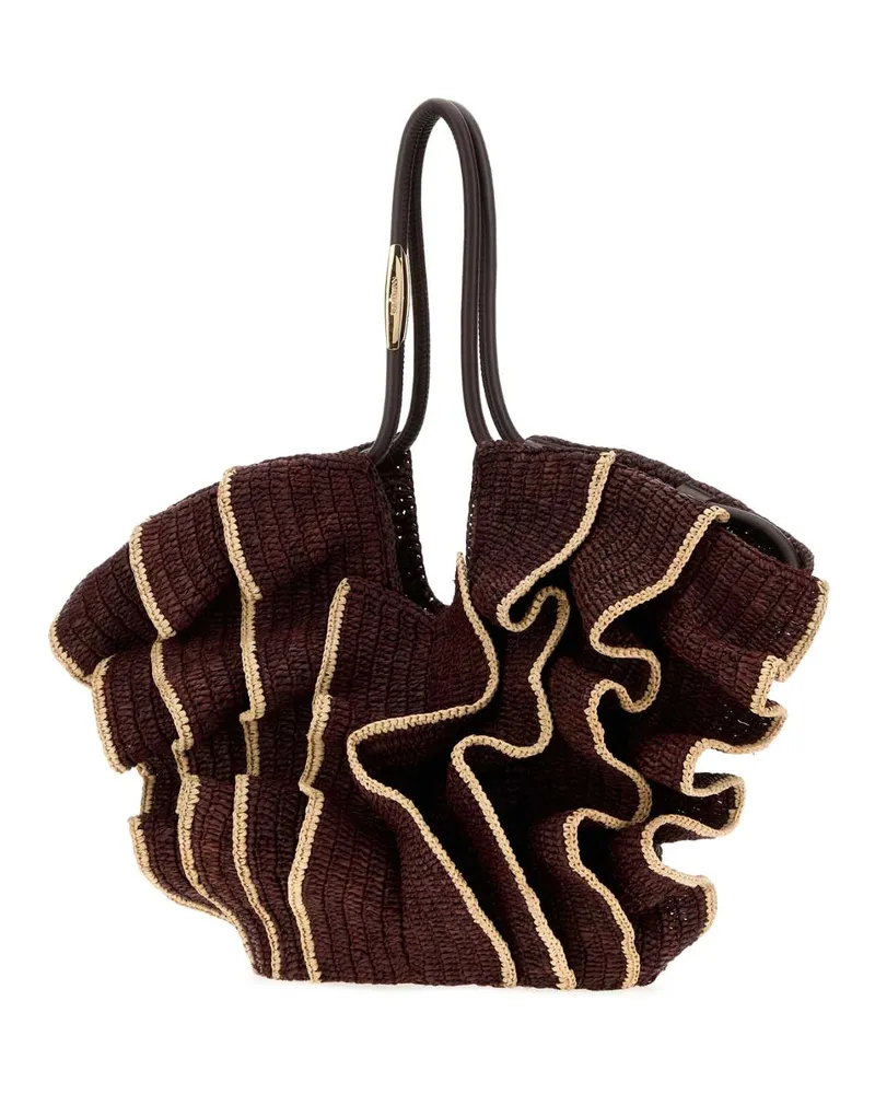 Zimmermann Women's Chocolate Raffia Medium Goldentime Shopping Bag Borse A Mano Brown