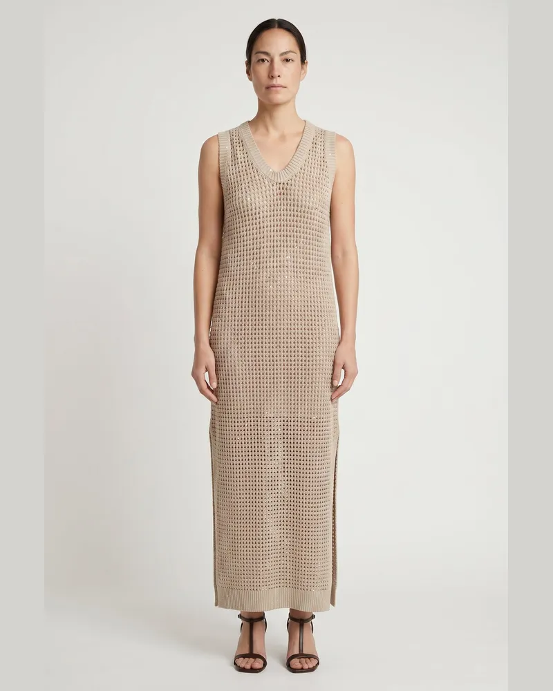 Brunello Cucinelli Womens Beige Knitted Sleeveless Dress Camel Camel