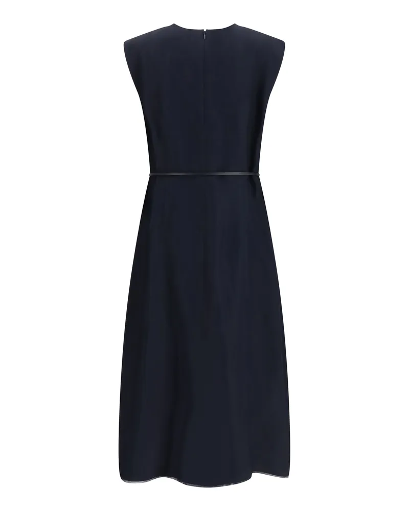 Fabiana Filippi Women's V-Neck Belted Dress Blu Notte Viscose; Linen Long Navy