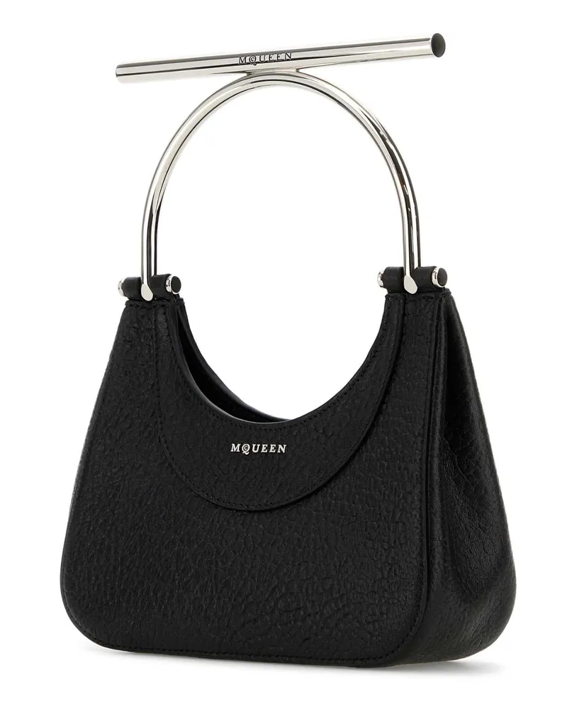 Alexander McQueen Women's Black Leather Mini Cross-Bar Handbag Blacksilver Borse A Mano Black