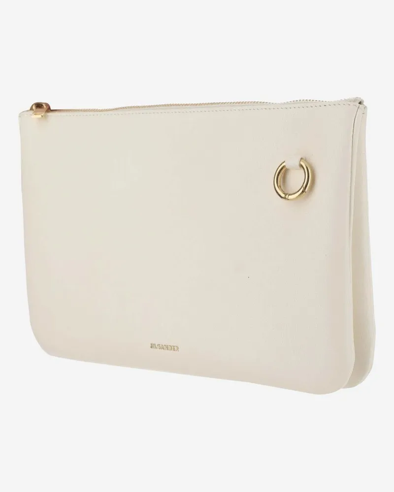 Jil Sander Women's Leather Shoulder Bag With Logo White Sheep Satchels & Cross Body White