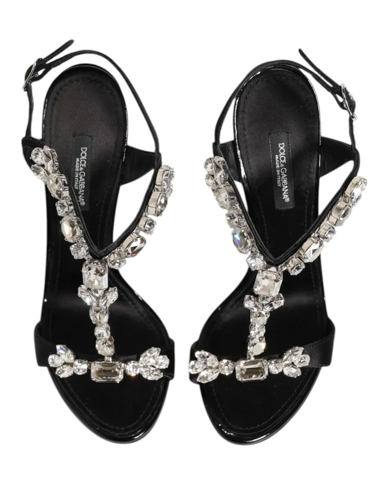 Dolce & Gabbana Women's Black Keira Crystals Heels Sandals Shoes Viscose Silk Calf Black