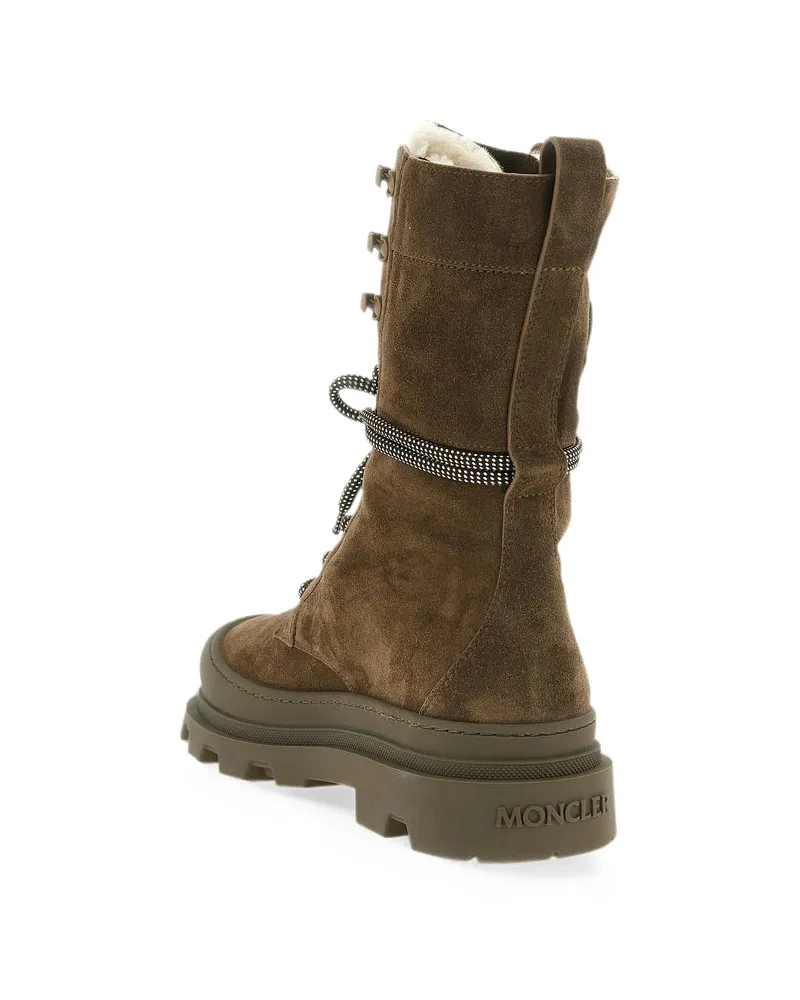Moncler Shearling-Lined Suede Boot — Brown Brown