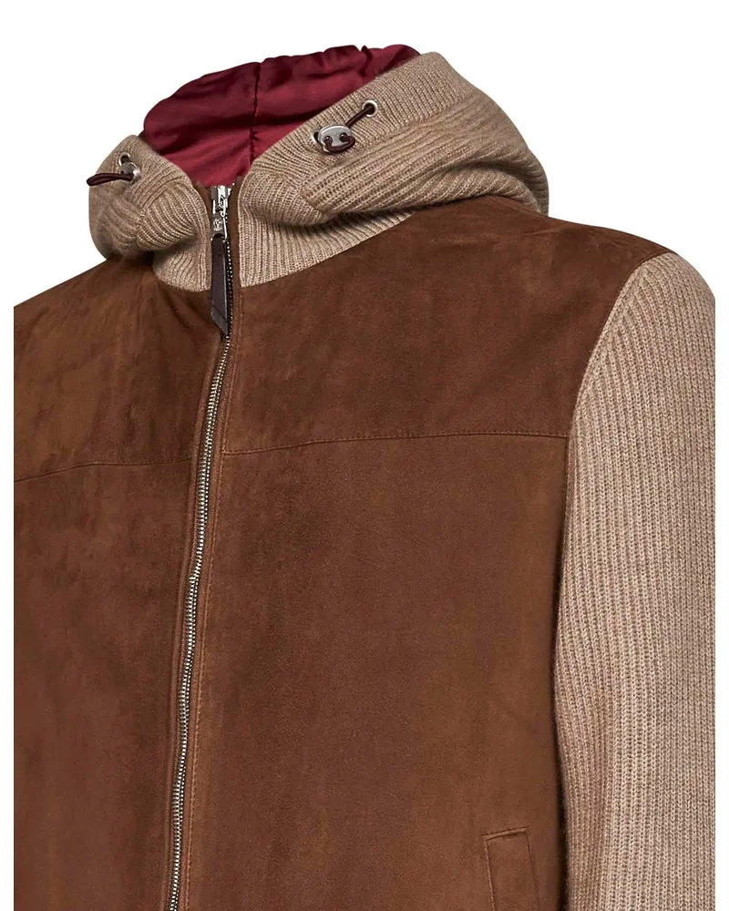 Brunello Cucinelli Hooded Suede and Wool-Blend Bomber Jacket — Brown Brown
