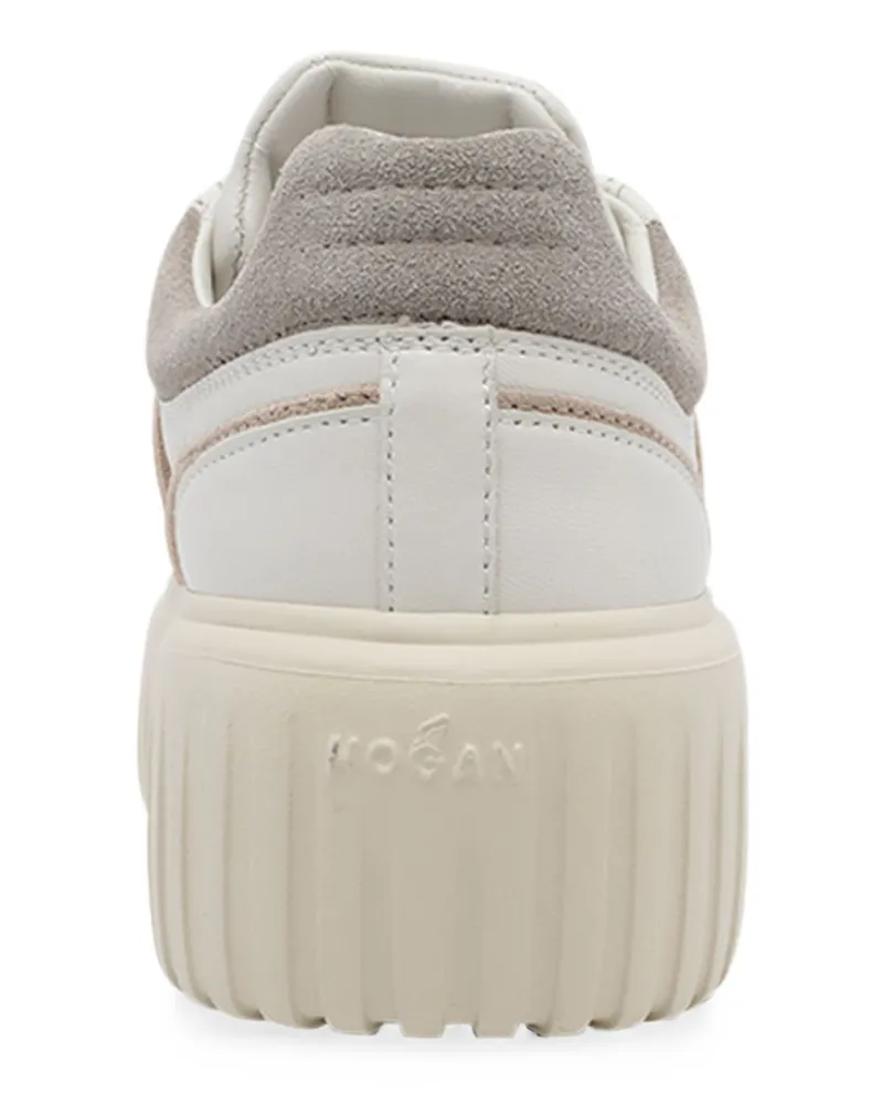 Hogan Suede-Paneled Lace-Up Sneaker — White White