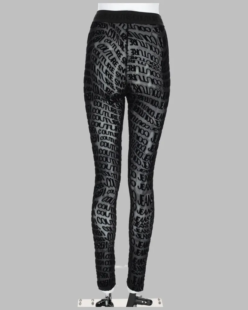 Versace Jeans Women's Logo Print Leggings Black Polyester Trousers Black