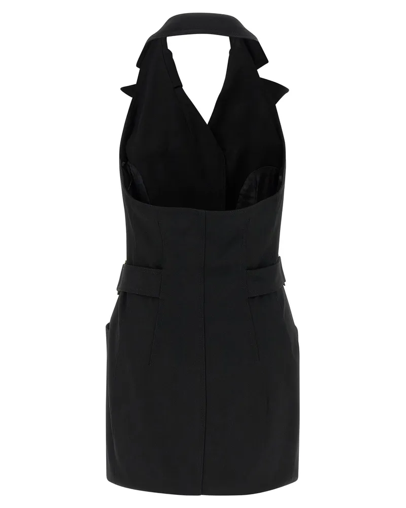 Elisabetta Franchi Double-Breasted Vest Dress — Black Black