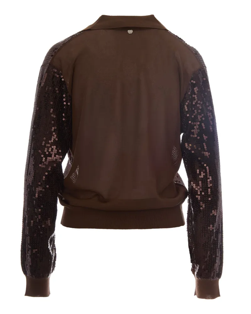Liu Jo Women Knit Top Biscuit Sequins Viscose Polyamide Tops Brown