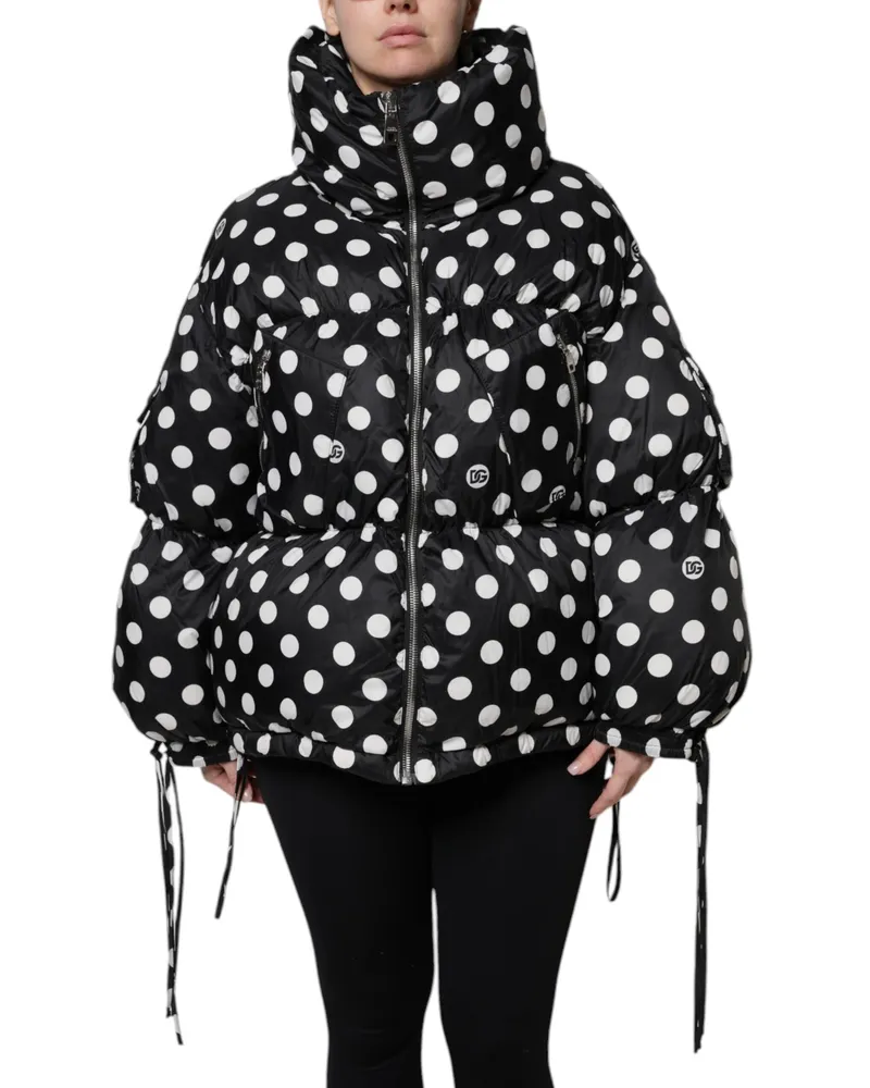 Dolce & Gabbana Women's Black White Polka Dot Full Zip Puffer Jacket And Nylon Clothing Black