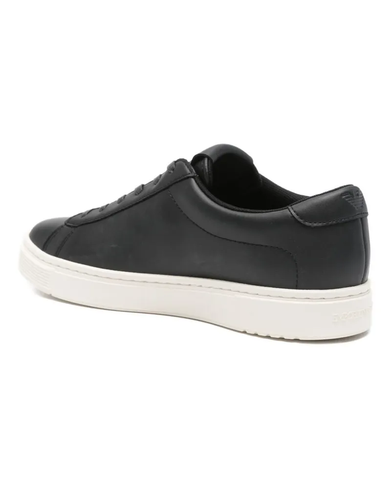 Emporio Armani Leather Lace-Up Sneaker — Black Black