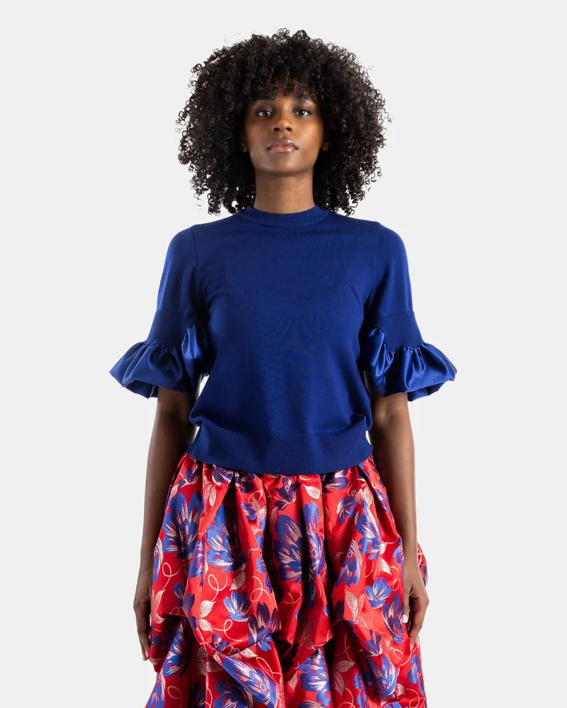 Noir Kei Ninomiya Women Blue Knit Top With Satin Ruffles Blue