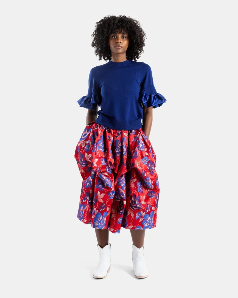 Noir Kei Ninomiya Women Blue Knit Top With Satin Ruffles Blue