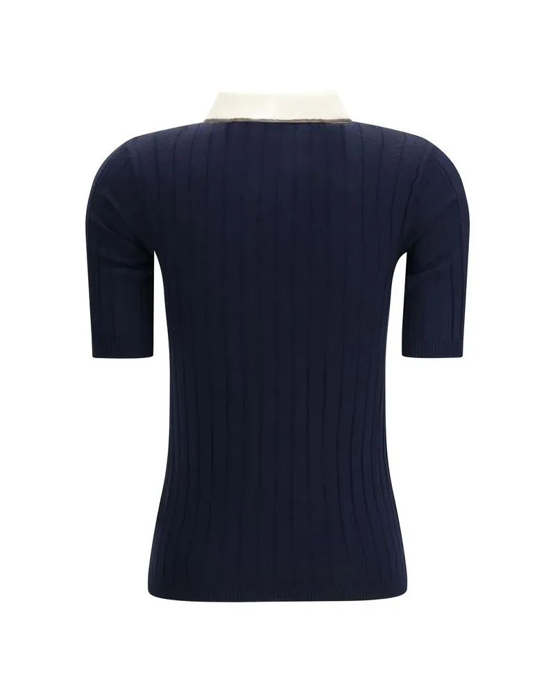 Brunello Cucinelli Women's Blue Wool Oves Aries Polo Shirt Navy