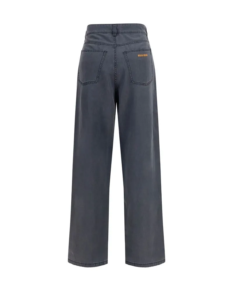 Miu Miu Women's Black Cotton Straight-Leg Jeans Clothing Black