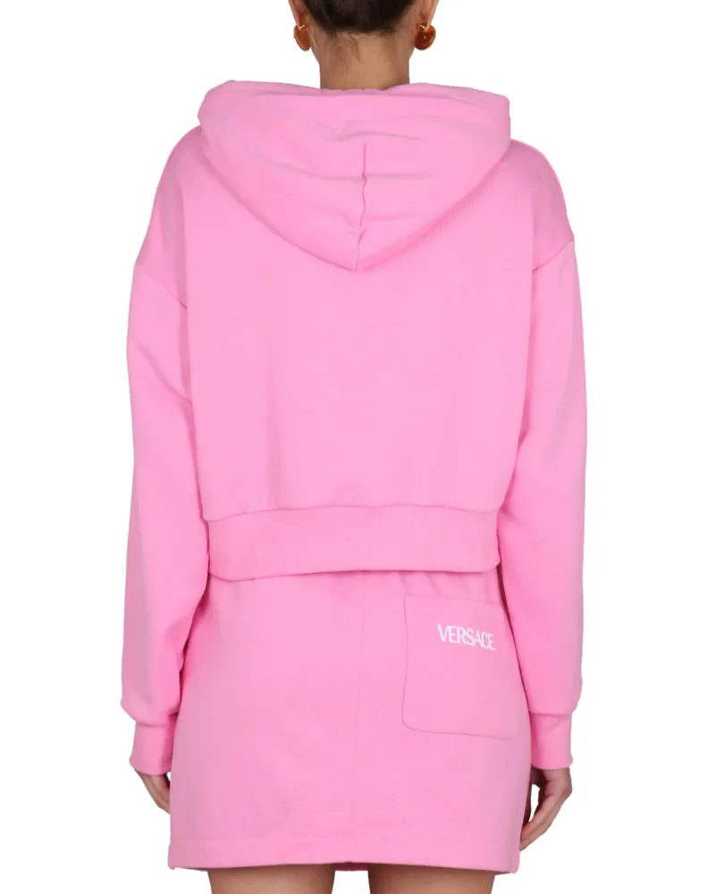 Versace Cropped Logo Drawstring Hoodie Sweatshirt — Pink Pink