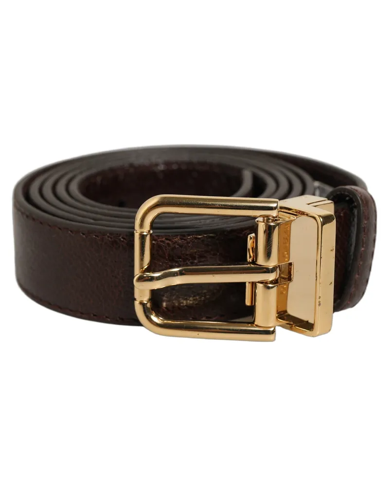 Dolce & Gabbana Calf Leather with Gold-Tone Buckle Belt — Brown Brown