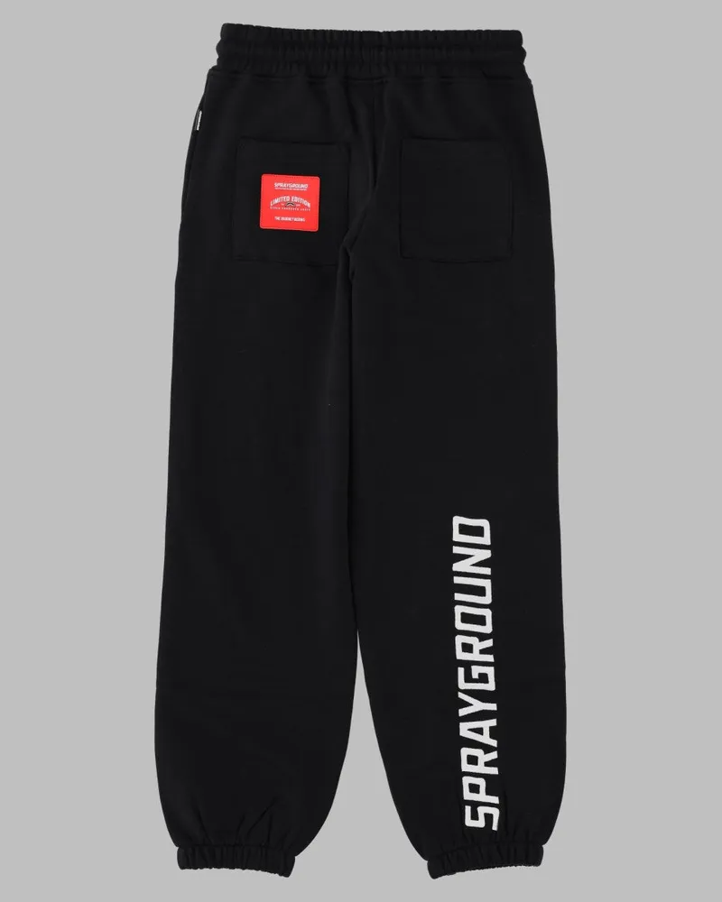 Sprayground Shark-Embroidered Cotton Joggers — Black Black