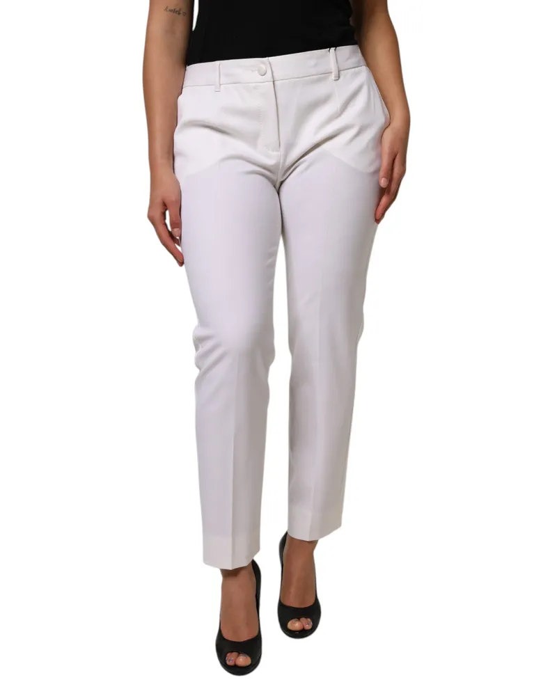 Dolce & Gabbana Women's White Wool Mid Waist Tapered Pants Virgin Nylon Elastane White