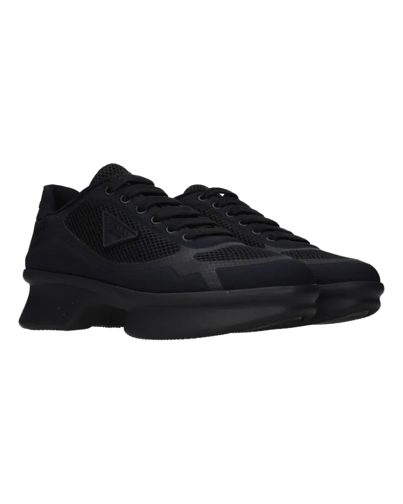 Prada Women's Black Fabric Low Top Sneakers Black