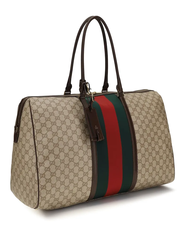 Gucci Women's Gg Travel Bag Web Stripe Vin.san.br-Dk.br-Vrv Cotton; Linen; Polyurethane Vin.san.br/dk.br/vrv Suitcases Beige