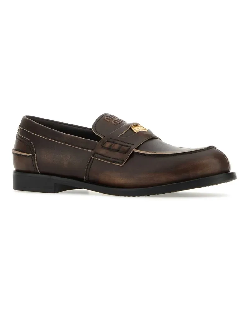 Miu Miu Women's Dark Brown Leather Loafers Vitello Mocassini Brown