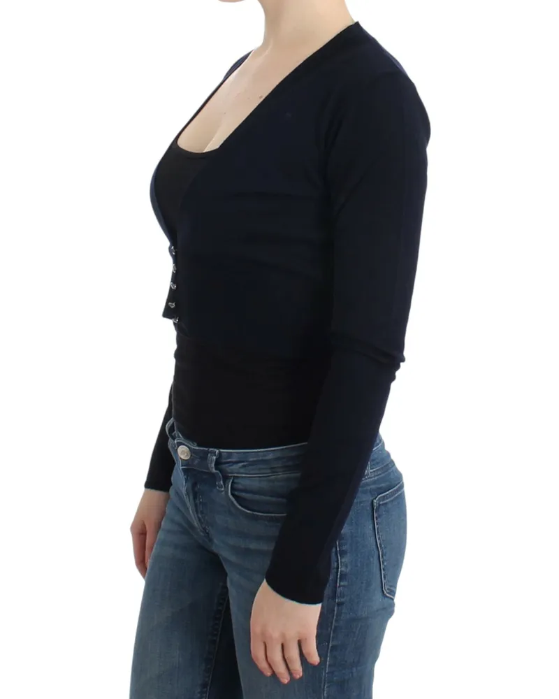 Roberto Cavalli Women's Black Cropped Wool Cardigan Virgin Clothing Black