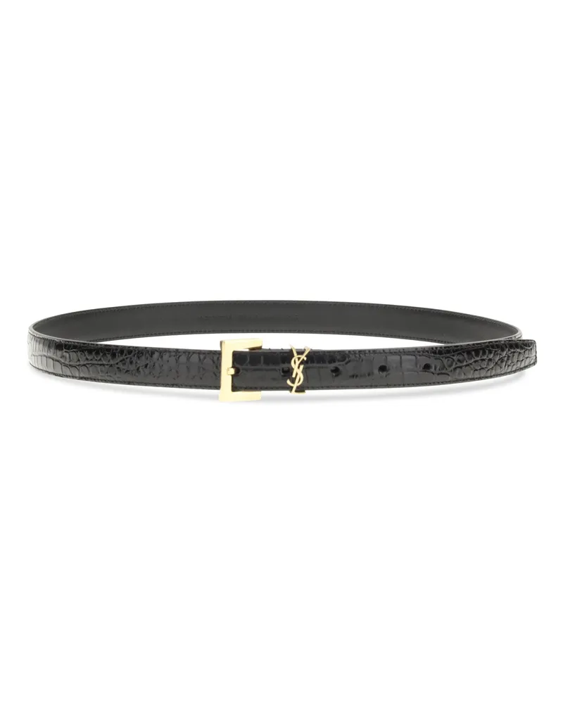 Saint Laurent Women's Belt Cassandre Crocodile-Effect Black 
