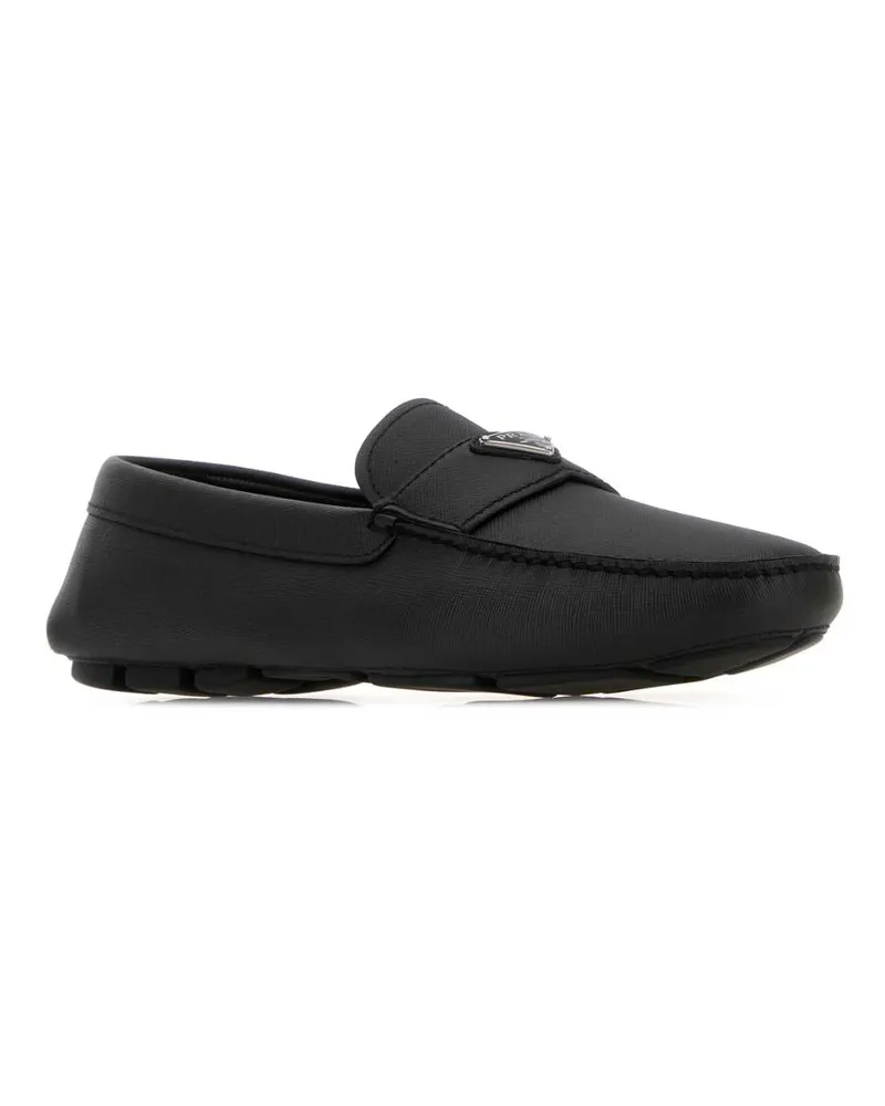 Prada Men's Black Leather Loafers Nero Mocassini Black