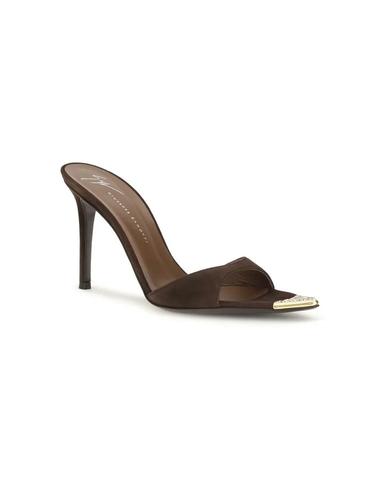 Giuseppe Zanotti Women's Intrigo Mule Sandal Brown Calf Leather Bos Heels Brown