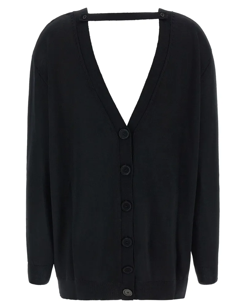 NUDE Deep V-Neck Wool Cardigan — Black Black
