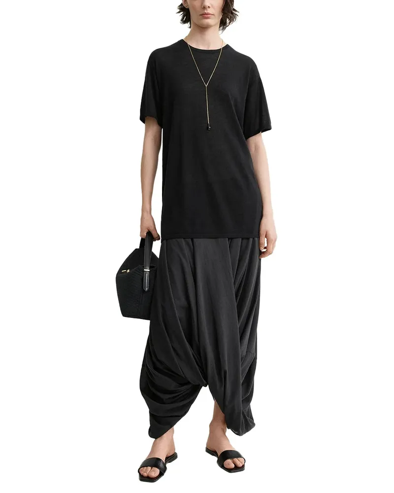 Totême Lyocell-Cashmere Knit T-Shirt — Black Black