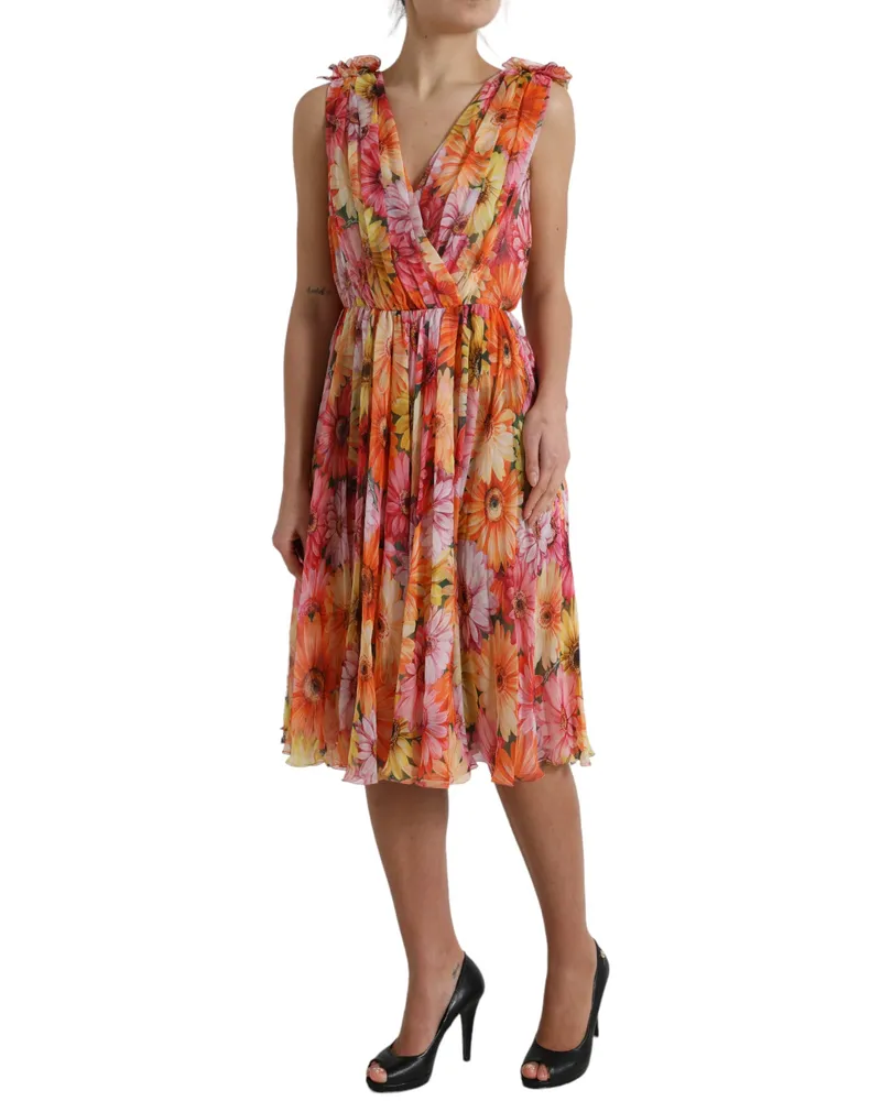 Dolce & Gabbana Women's Multicolor Sunflower Print Silk Midi Dress Multicolor